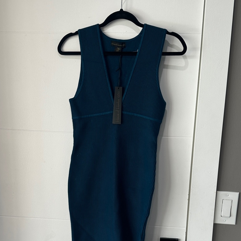 House of Harlow 1960 Deep Blue Ribbed Mini Dress